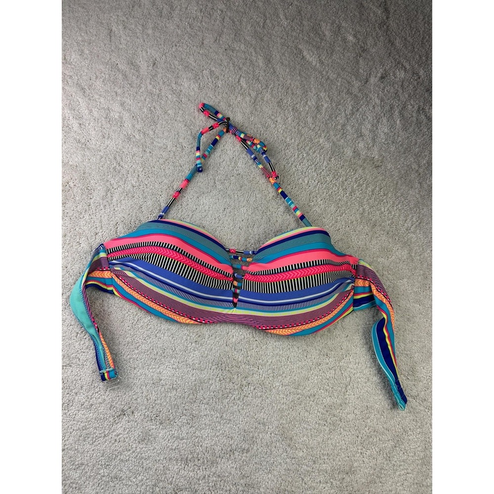 No Boundaries Bikini Top Womens Large Multi Color Halter Padded Swimwear Strappy